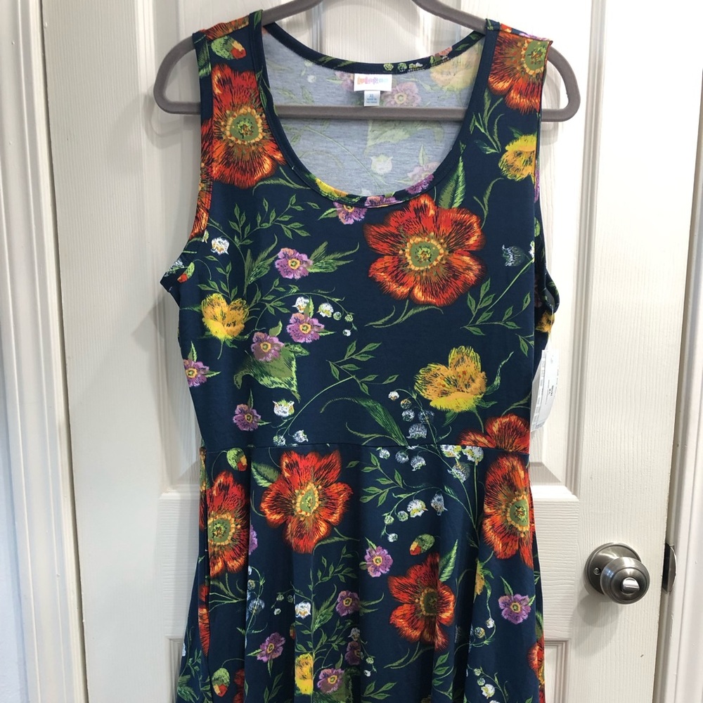 Dark Blue Floral Dress (LuLaRoe Nicky)
